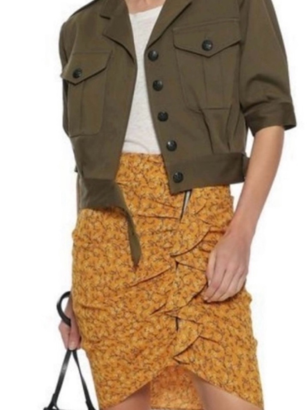 Veronica Beard Mustard Yellow Floral Asymmetrical Ruffle Skirt